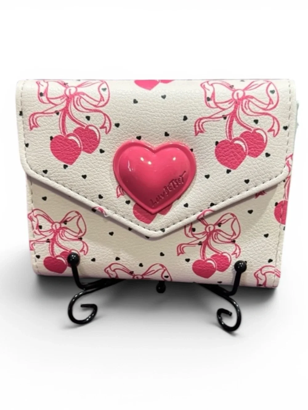Luv Betsey by Betsey Johnson Cherry bow gingham heart wallet NWT